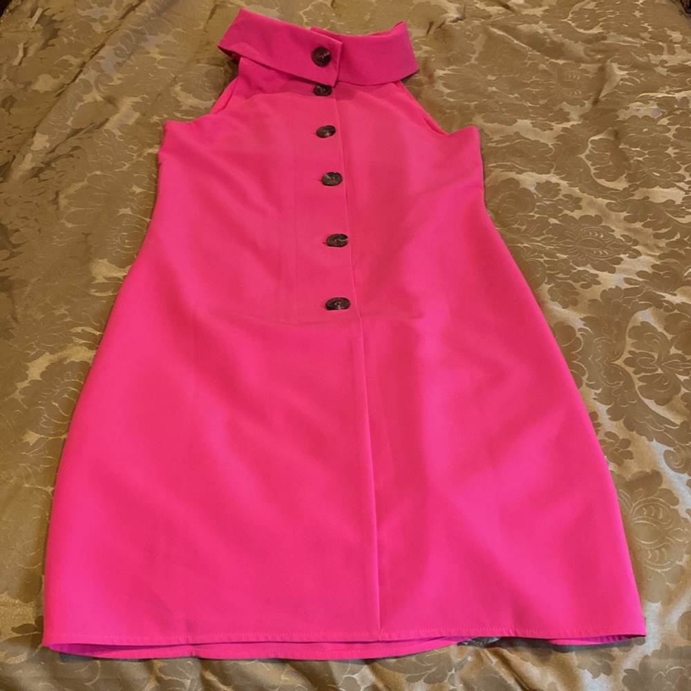 Hot Pink Sleeveless Cow-Neck Dress; XS